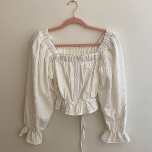Off shoulder square neck puff sleeve top